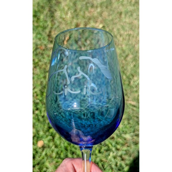 Dressage Etched Horses Blue Wine Glasses Equestrian Set‎ of 2 - Picture 4 of 4